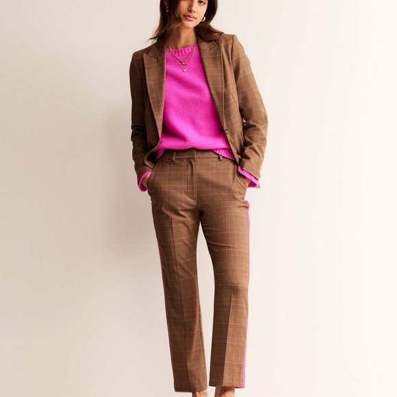 NWT Boden Kew Check Side Stripe Mid-Rise Semi-Fitted Trousers - Sz 4P US / 8P UK - Picture 12 of 13